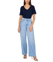Vince Camuto Knit V-Neck Short Sleeve Trim Tee