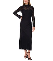 Vince Camuto Lace Mock Neck Long Sleeve Flounce Hem Sheath Midi Dress