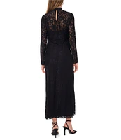 Vince Camuto Lace Mock Neck Long Sleeve Flounce Hem Sheath Midi Dress