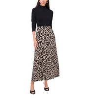 Vince Camuto Leopard Knit High Rise A-Line Maxi Skirt