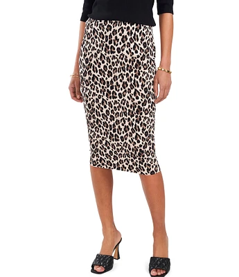 Vince Camuto Leopard Print Pull-On Midi Pencil Skirt