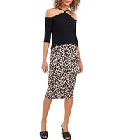 Vince Camuto Leopard Print Pull-On Midi Pencil Skirt