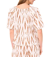 Vince Camuto Linen Blend Printed Square Neckline Short Raglan Sleeve Coordinating Blouse
