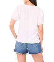 Vince Camuto Linen Blend V-Neck Short Puff Sleeve Tie Front Blouse