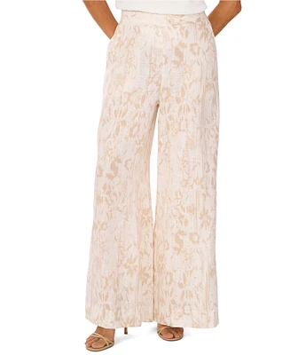 Vince Camuto Linen Printed Wide-Leg Pull On Pants