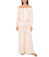 Vince Camuto Linen Printed Wide-Leg Pull On Pants