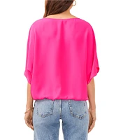 Vince Camuto Luxe Crepe de Chine Boat Neck 3/4 Dolman Sleeve Cinched Hem Top