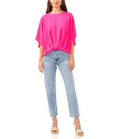 Vince Camuto Luxe Crepe de Chine Boat Neck 3/4 Dolman Sleeve Cinched Hem Top