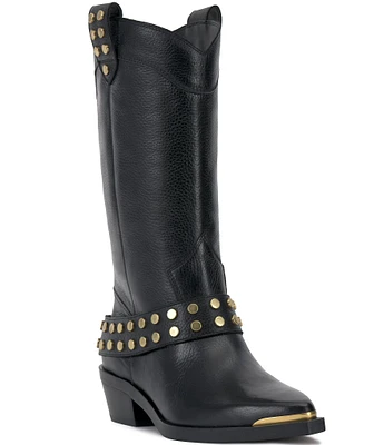 Vince Camuto Merissa Leather Studded Strap Western Mid Boots