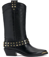 Vince Camuto Merissa Leather Studded Strap Western Mid Boots