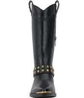 Vince Camuto Merissa Leather Studded Strap Western Mid Boots