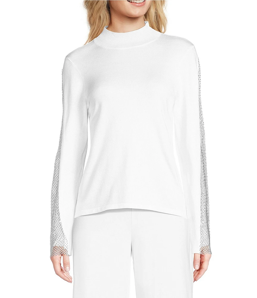 Vince Camuto Mesh Mock Neck Long Sleeve Blouse