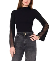 Vince Camuto Mesh Mock Neck Long Sleeve Blouse