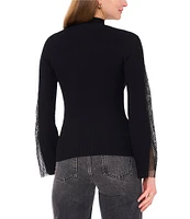 Vince Camuto Mesh Mock Neck Long Sleeve Blouse