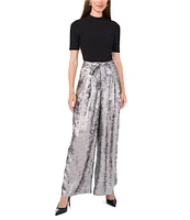 Vince Camuto Metallic Pleated Wide-Leg Belted Trouser