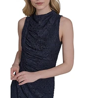 Vince Camuto Mock Neck Sleeveless Shirred Lace Bodycon Midi Dress