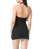 Vince Camuto Ocean Ripple Solid Halter Neck Underwire One Piece Swimdress