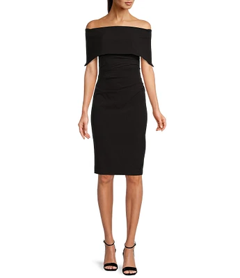 Vince Camuto Off-the-Shoulder Short Sleeve Ruched Waist Knee Length Sheath Dress