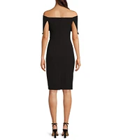 Vince Camuto Off-the-Shoulder Short Sleeve Ruched Waist Knee Length Sheath Dress