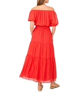 Vince Camuto Off-The Shoulder Short Sleeve Tiered Maxi Dress