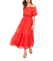 Vince Camuto Off-The Shoulder Short Sleeve Tiered Maxi Dress