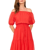 Vince Camuto Off-The Shoulder Short Sleeve Tiered Maxi Dress