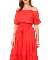 Vince Camuto Off-The Shoulder Short Sleeve Tiered Maxi Dress