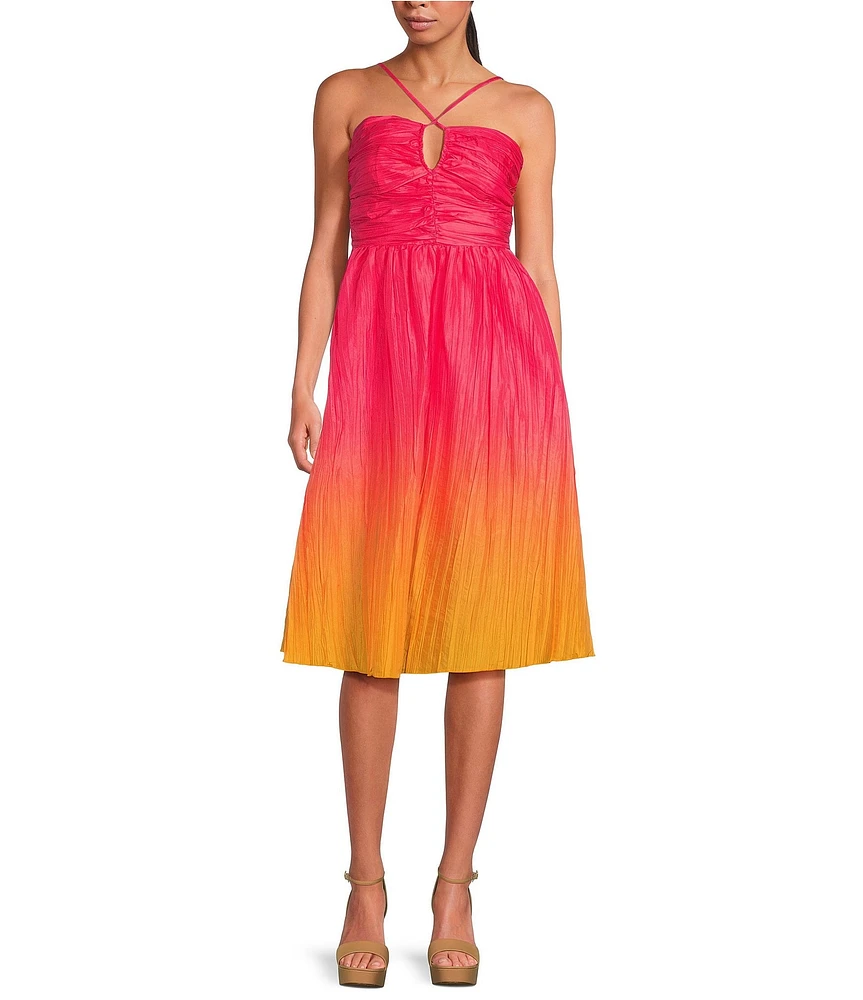 Vince Camuto Ombre Halter Neck Sleeveless Taffeta Dress