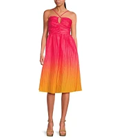 Vince Camuto Ombre Halter Neck Sleeveless Taffeta Dress