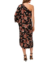 Vince Camuto One Shoulder 3/4 Sleeve Floral Print Midi Caftan Dress