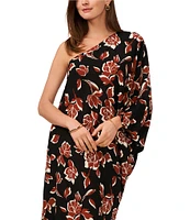 Vince Camuto One Shoulder 3/4 Sleeve Floral Print Midi Caftan Dress