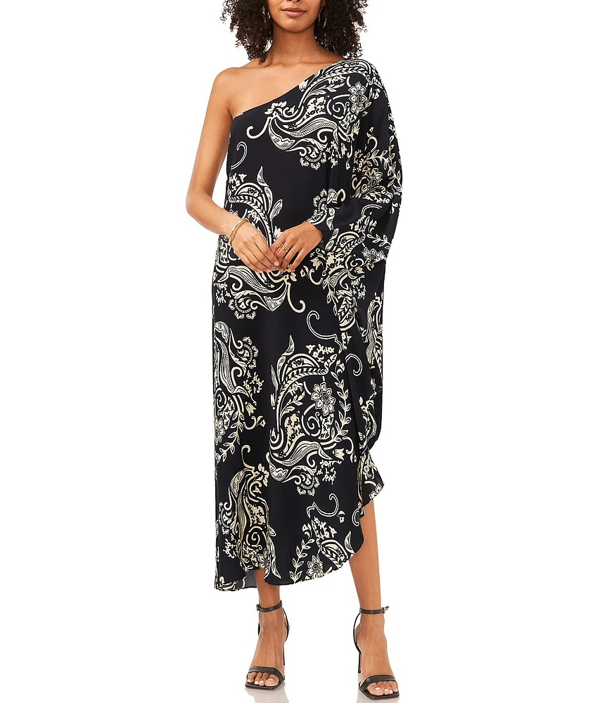 Vince Camuto One Shoulder Long Sleeve Midi Caftan Dress