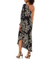 Vince Camuto One Shoulder Long Sleeve Midi Caftan Dress