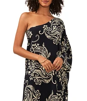 Vince Camuto One Shoulder Long Sleeve Midi Caftan Dress