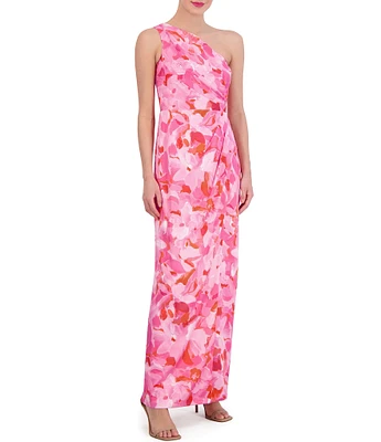 Vince Camuto One Shoulder Sleeveless Floral Maxi Sheath Dress