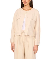 Vince Camuto Open Neck Long Sleeve Double Pocket Button Front Cropped Jacket