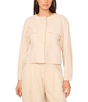 Vince Camuto Open Neck Long Sleeve Double Pocket Button Front Cropped Jacket