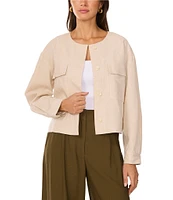Vince Camuto Open Neck Long Sleeve Double Pocket Button Front Cropped Jacket