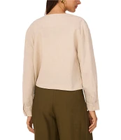 Vince Camuto Open Neck Long Sleeve Double Pocket Button Front Cropped Jacket