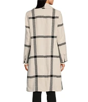 Vince Camuto Plaid Notch Collar Removable Faux Fur Snap Front Wool Blend Walker Coat