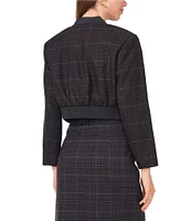 Vince Camuto Plaid Suiting Woven Band Collar Long Sleeve Snap Front Cropped Bomber Jacket