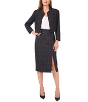 Vince Camuto Plaid Suiting Woven Band Collar Long Sleeve Snap Front Cropped Bomber Jacket