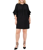 Vince Camuto Plus Size 3/4 Flutter Sleeve Split V-Neck Rumple Shift Dress