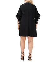 Vince Camuto Plus Size 3/4 Flutter Sleeve Split V-Neck Rumple Shift Dress