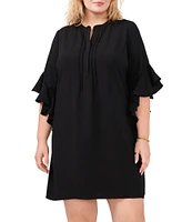 Vince Camuto Plus Size 3/4 Flutter Sleeve Split V-Neck Rumple Shift Dress