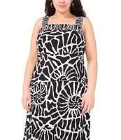 Vince Camuto Plus Size Abstract Printed Woven Square Neck Sleeveless Tiered Maxi Shift Dress