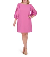Vince Camuto Plus Size Boat Neck 3/4 Laser-Cut Puff Sleeve Shift Dress