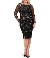 Vince Camuto Plus Size Boat Neck Long Sleeve Star Sequin Sheath Dress