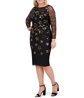 Vince Camuto Plus Size Boat Neck Long Sleeve Star Sequin Sheath Dress