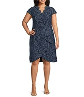 Vince Camuto Plus Size Cap Sleeve Wrap Lace V-Neck Sheath Dress